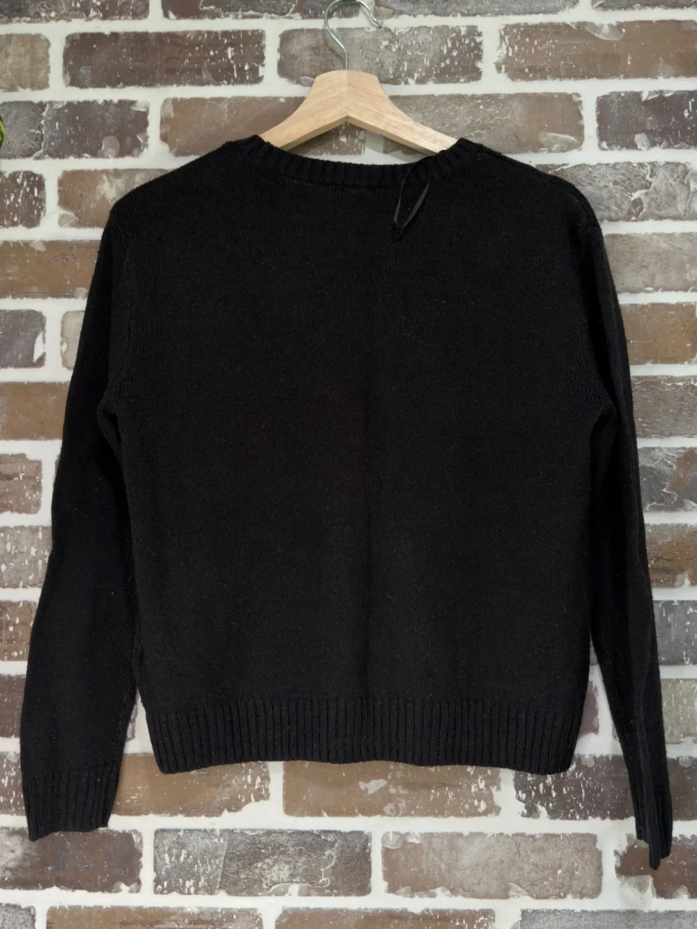H&M Black Crewneck Knit Sweater with Red & White Sequin Eye Motifs, S - Picture 3 of 6